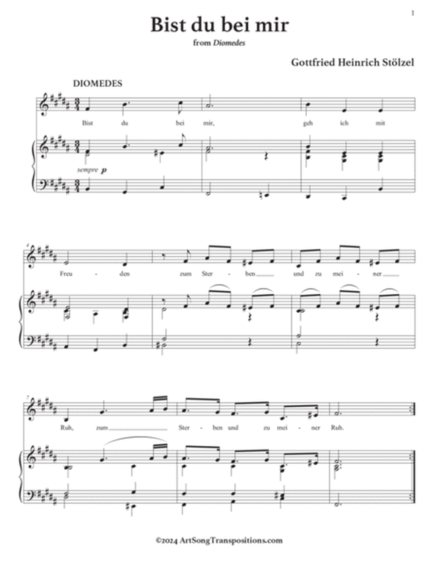 STÖLZEL: Bist du bei mir (transposed to C major, B major, and B-flat major)