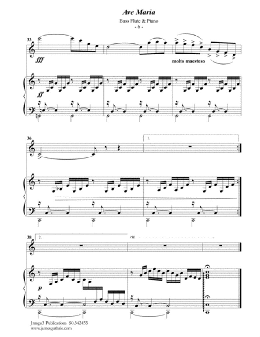 Bach-Gounod: Ave Maria for Bass Flute & Piano Flute Solo scores gallery preview page 6