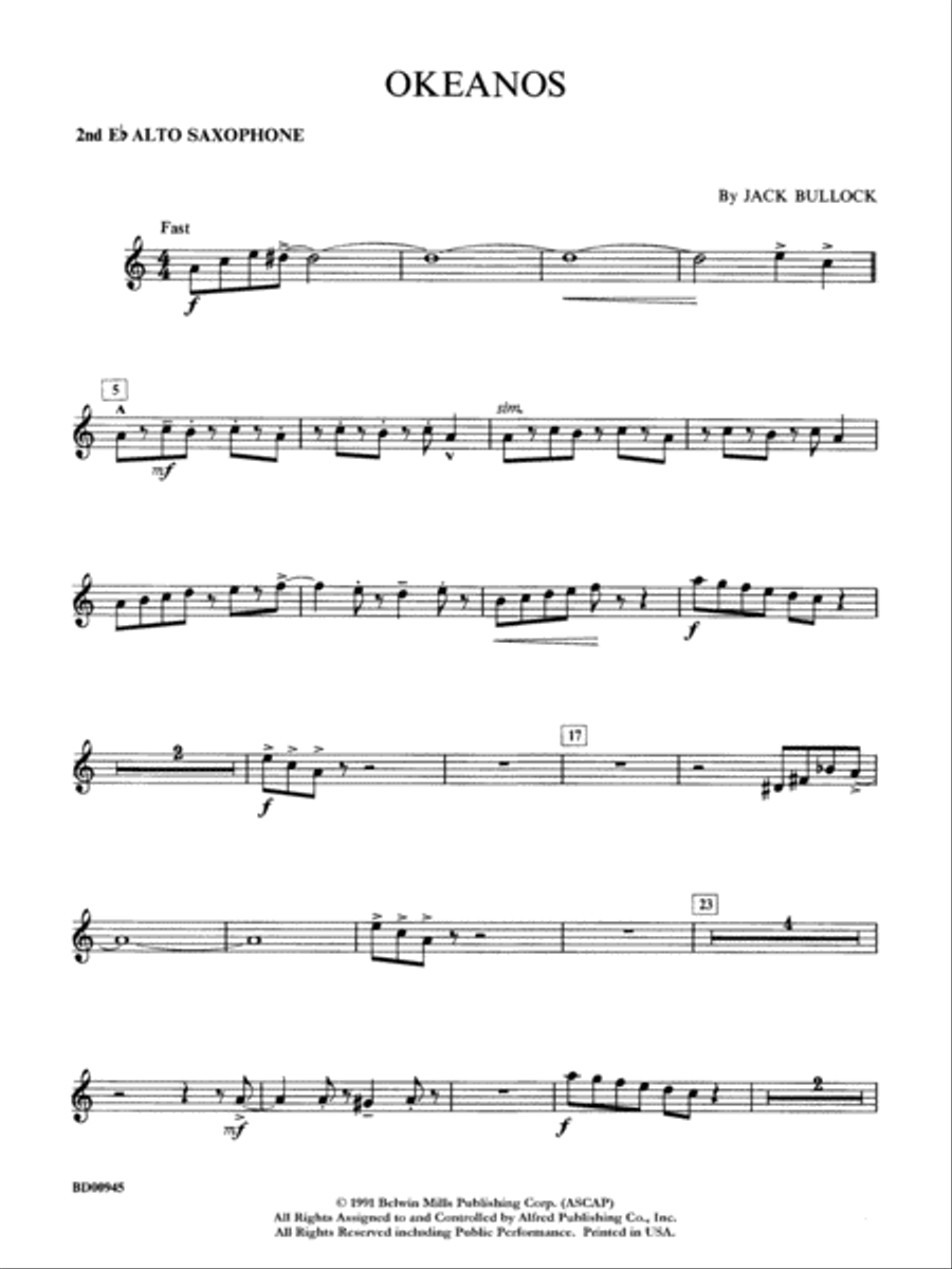 Okeanos: 2nd E-flat Alto Saxophone Concert Band scores gallery preview page 1