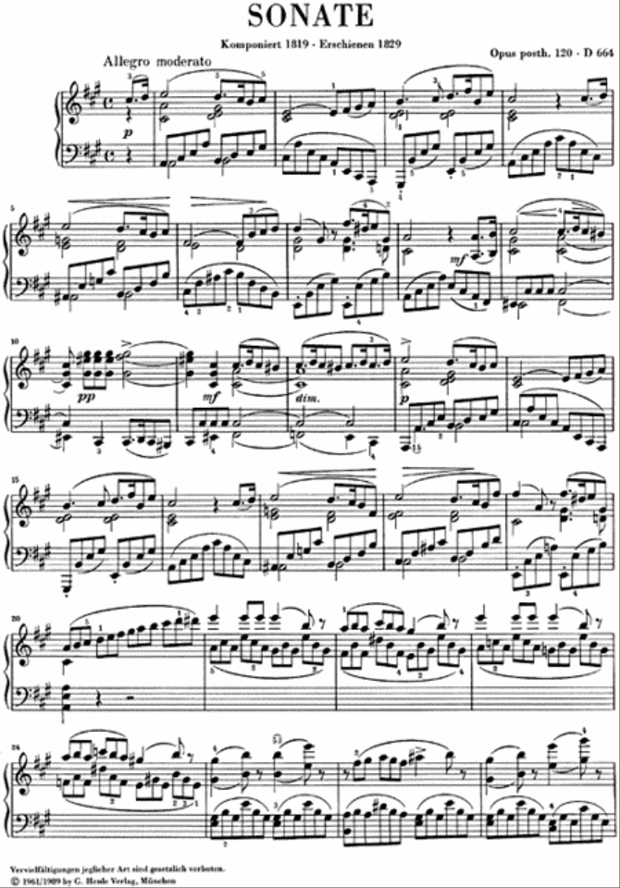 Piano Sonata A Major Op. Posth. 120 D 664 Piano Solo scores gallery preview page 2