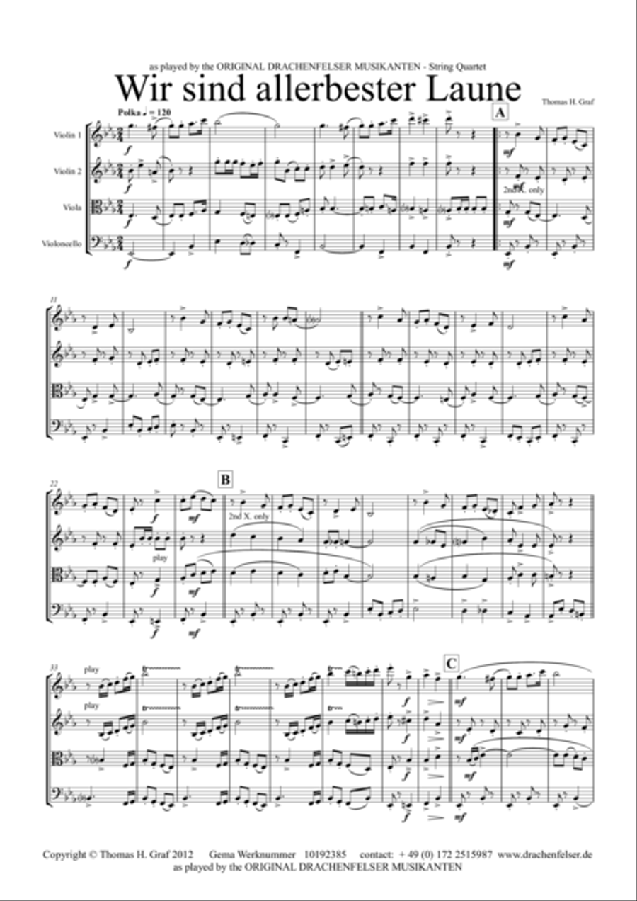 Wir sind allerbester Laune (String Quartet) String Quartet scores gallery preview page 1