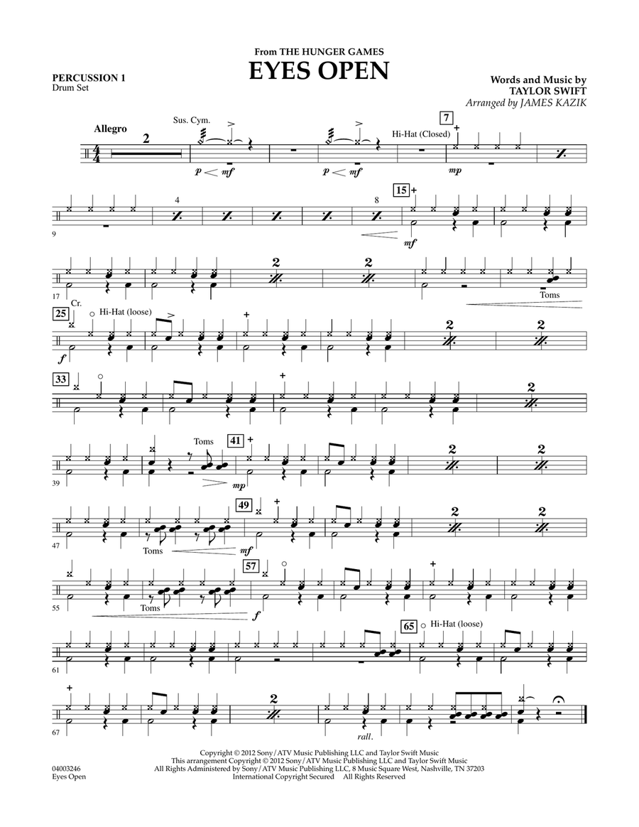 Eyes Open (from The Hunger Games) - Percussion 1 Concert Band scores gallery preview page 1