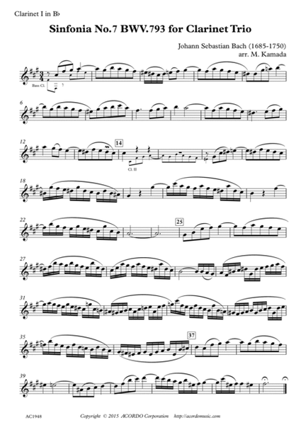 Sinfonia No.7 BWV.793 for Clarinet Trio image number null