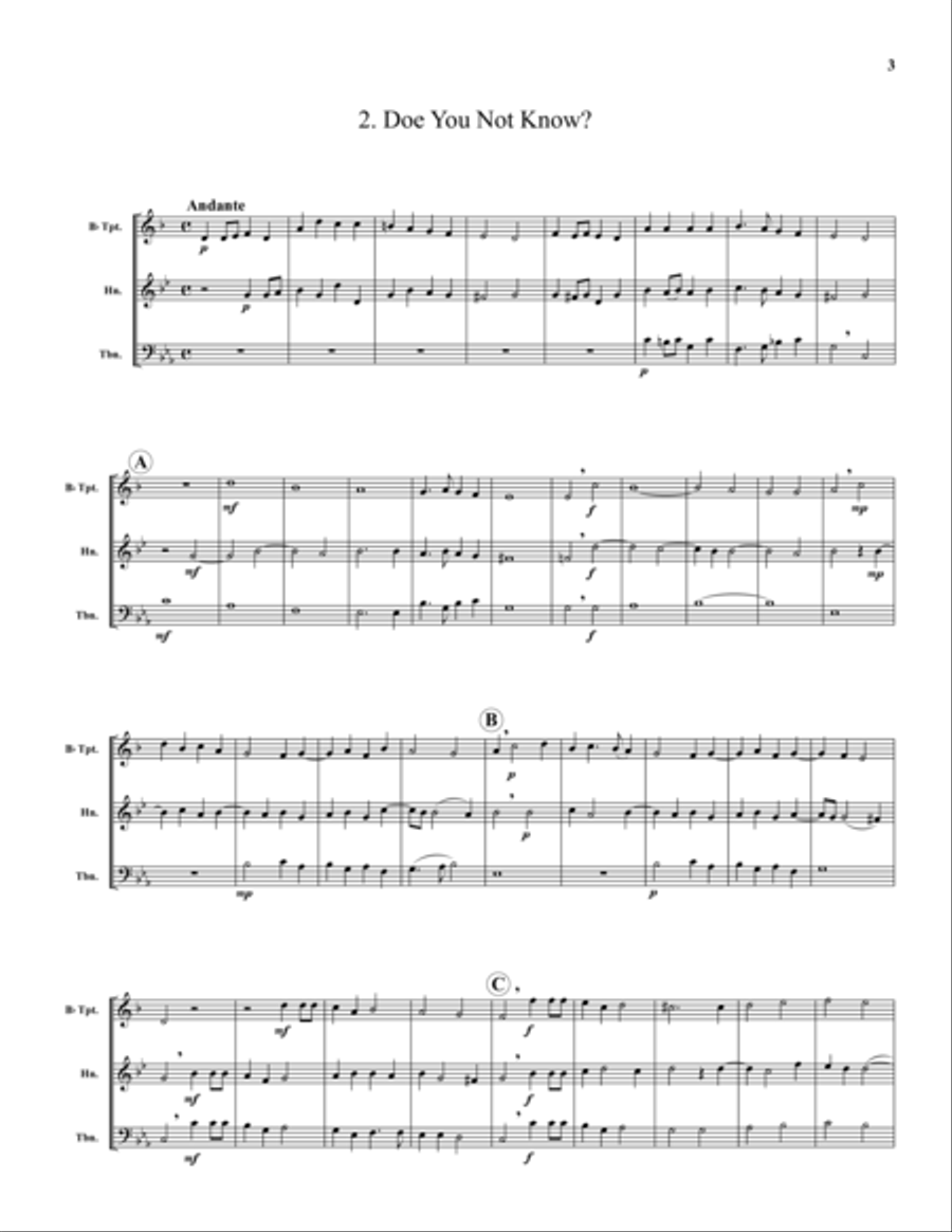 Three English Madrigals Brass Trio scores gallery preview page 3