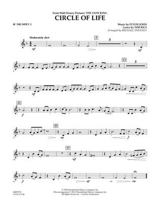 Book cover for Circle of Life (from The Lion King) (arr. Michael Sweeney) - Bb Trumpet 1