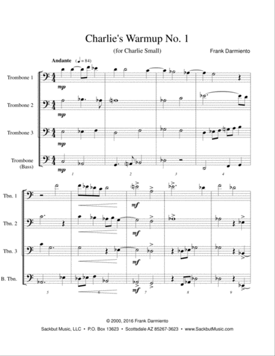 Charlie's Warmups Nos. 1-4 Brass Ensemble scores gallery preview page 1