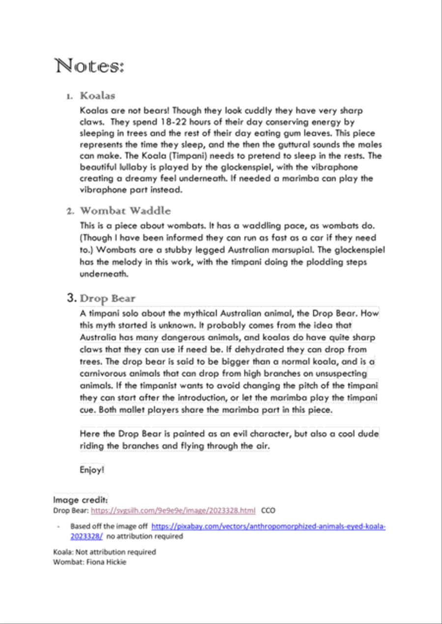 Koalas, Wombats and Drop Bears Too Percussion Ensemble scores gallery preview page 2