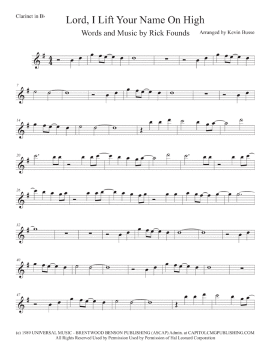 Lord, I Lift Your Name On High Clarinet Solo scores gallery preview page 1