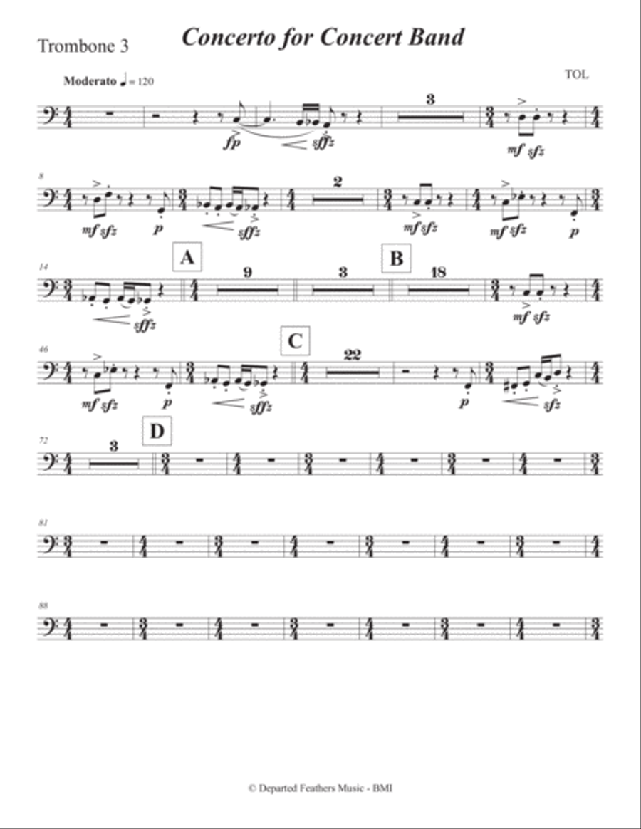 Concerto for Concert Band (2011) Trombone 3 Concert Band scores gallery preview page 1