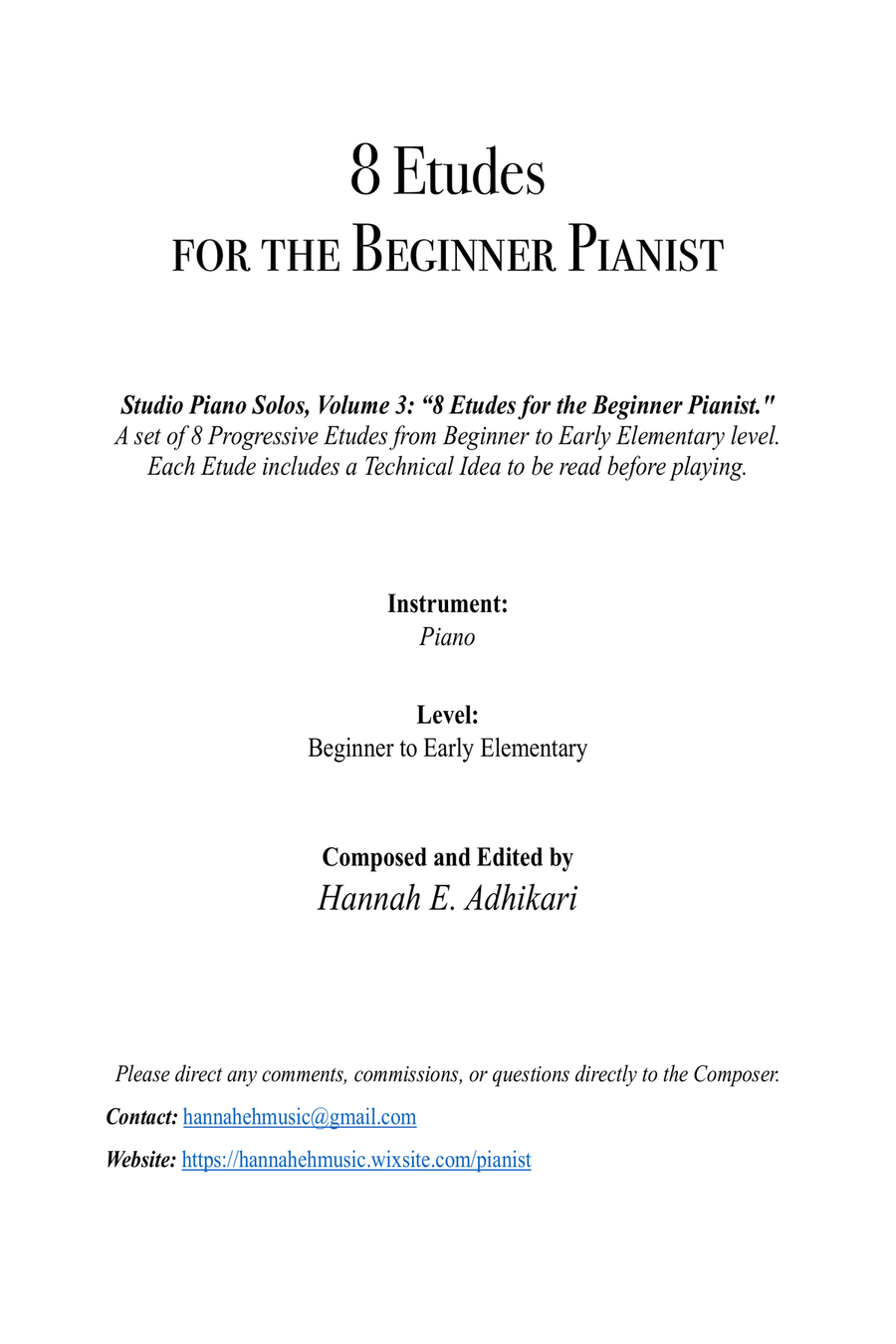 8 Etudes for the Beginner Pianist Piano Method scores gallery preview page 2