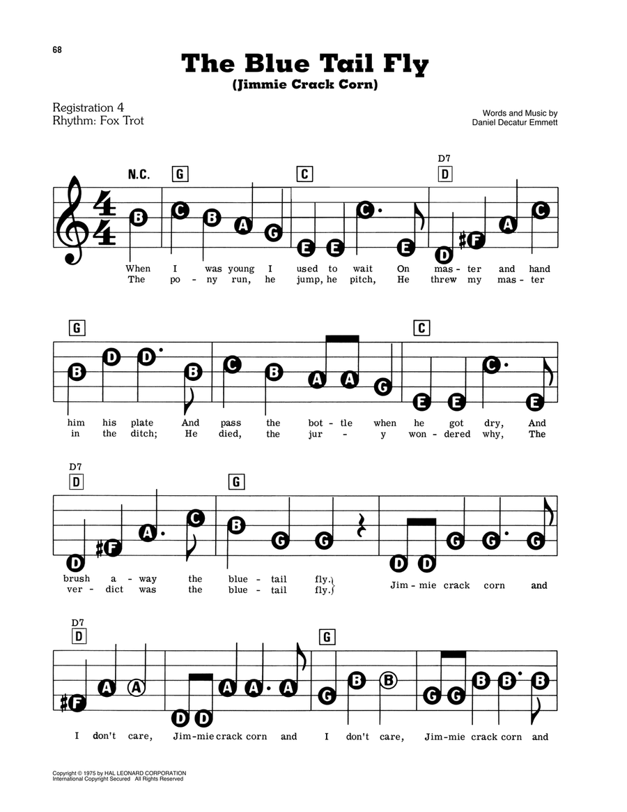The Blue Tail Fly (Jimmy Crack Corn) Electronic Keyboard scores gallery preview page 1