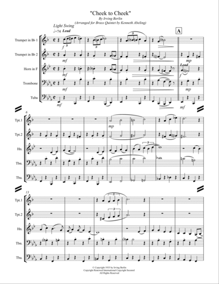 Cheek To Cheek Brass Quintet scores gallery preview page 2