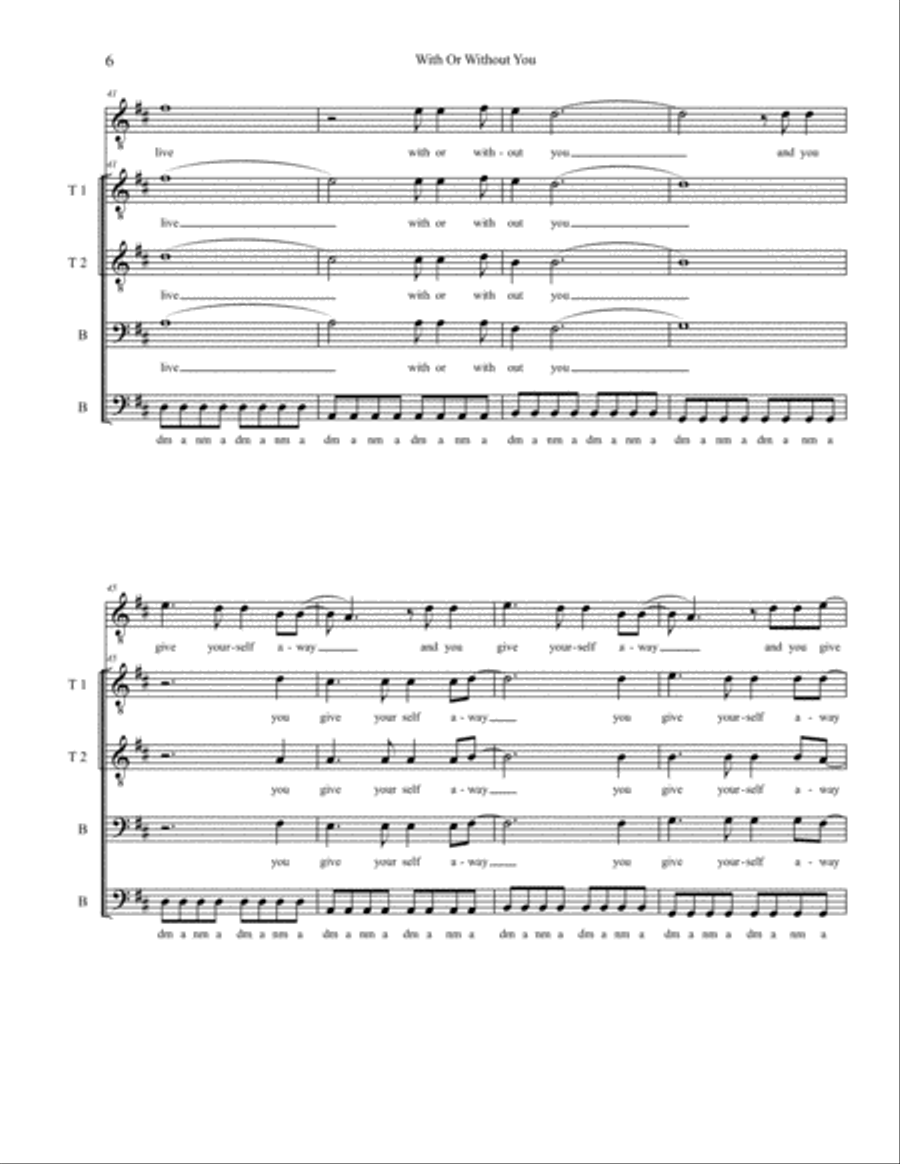 With Or Without You TTBB scores gallery preview page 6