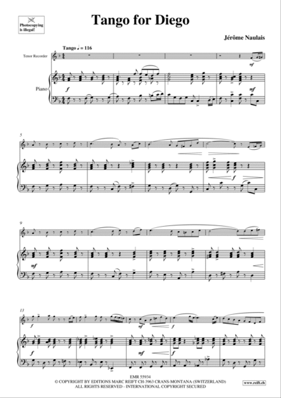 Tango for Diego Tenor Recorder scores gallery preview page 5