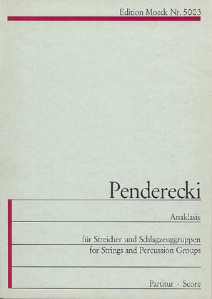 Book cover for Anaklasis For String And Percussion Groups Study Score