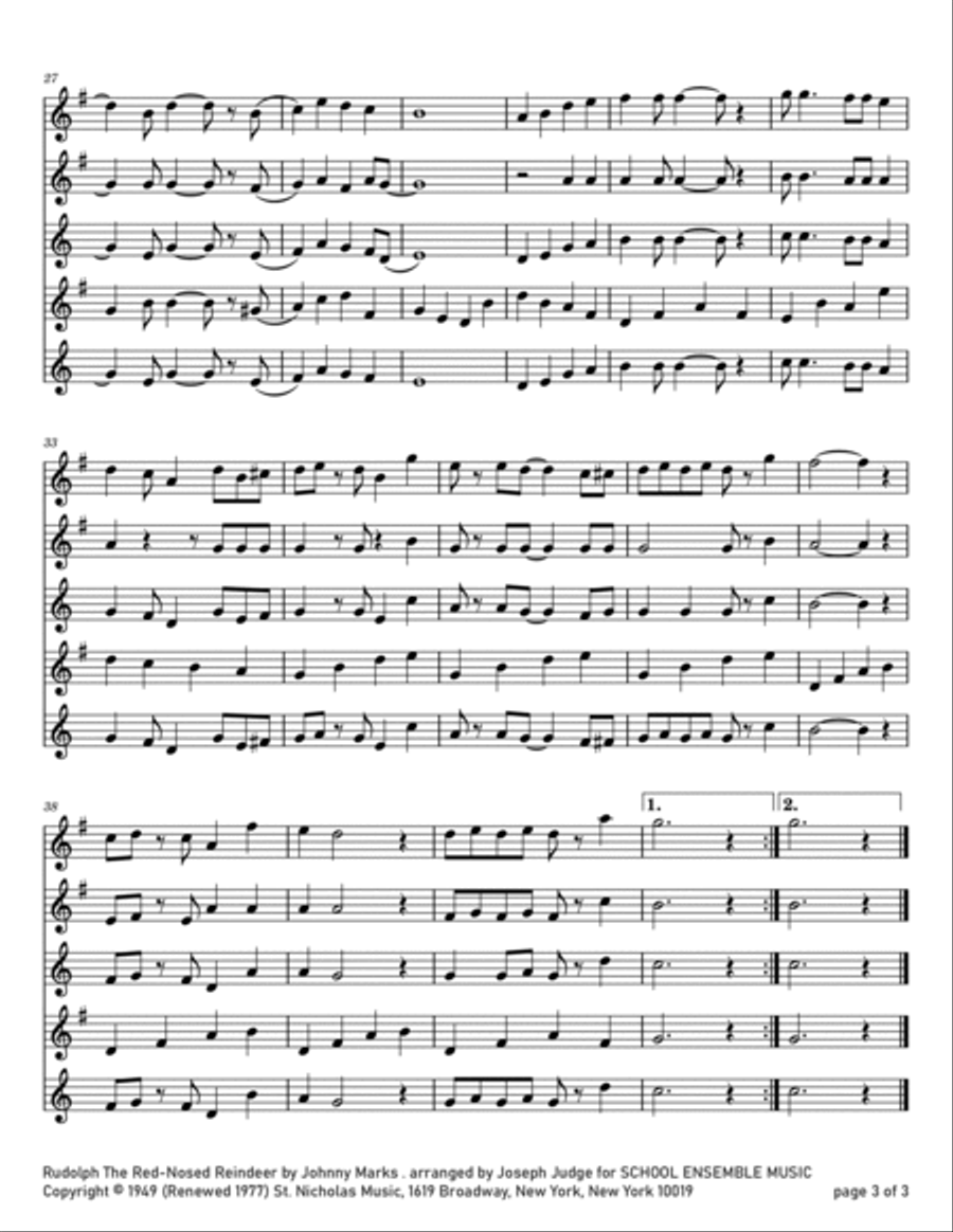 Rudolph The Red-nosed Reindeer Saxophone Quartet scores gallery preview page 3