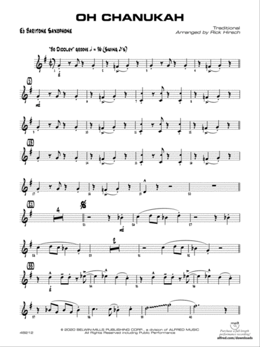 Oh Chanukah: E-flat Baritone Saxophone Jazz Ensemble scores gallery preview page 1