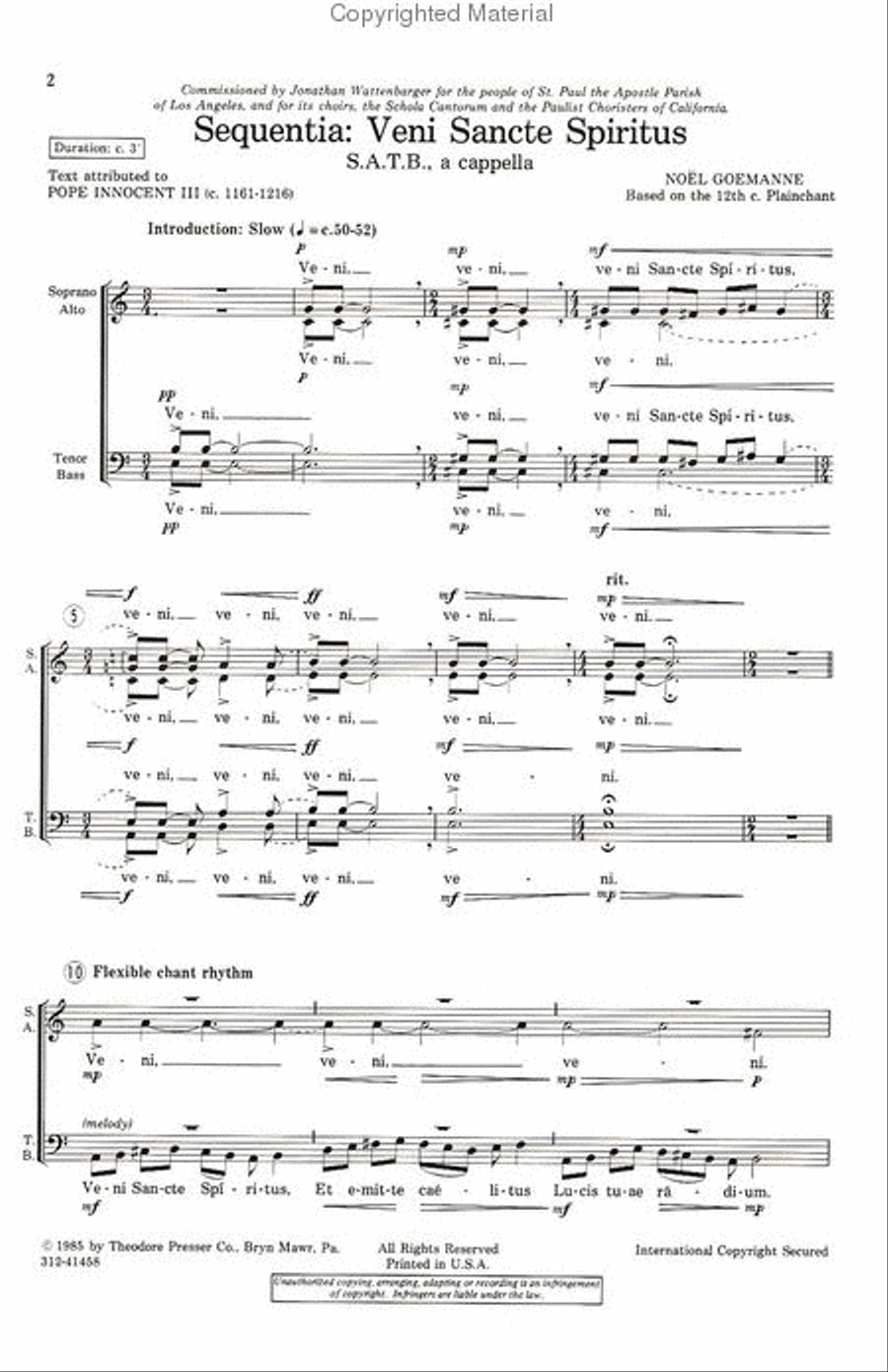 Sequentia; Veni Sancte Spiritus 4-Part scores gallery preview page 2