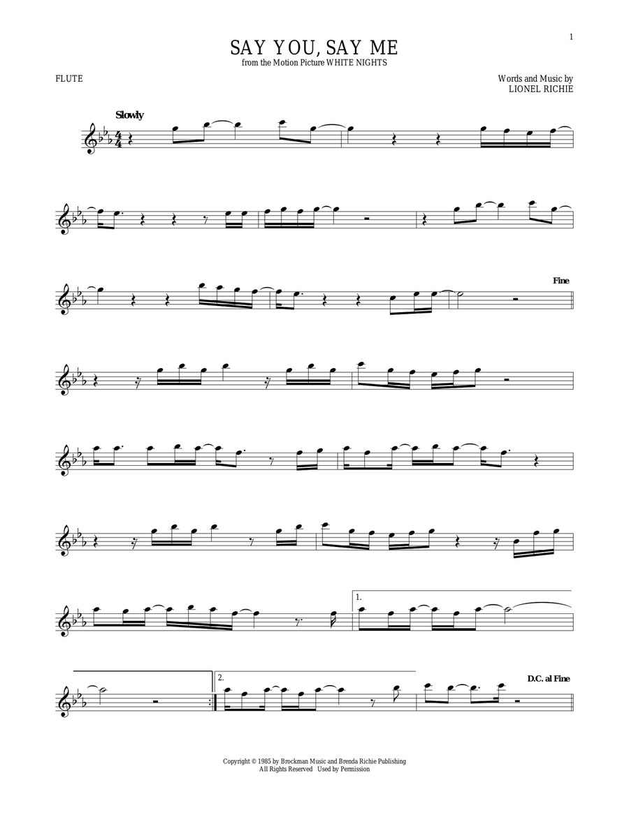Say You, Say Me Say You, Say Me Flute Solo scores gallery preview page 1