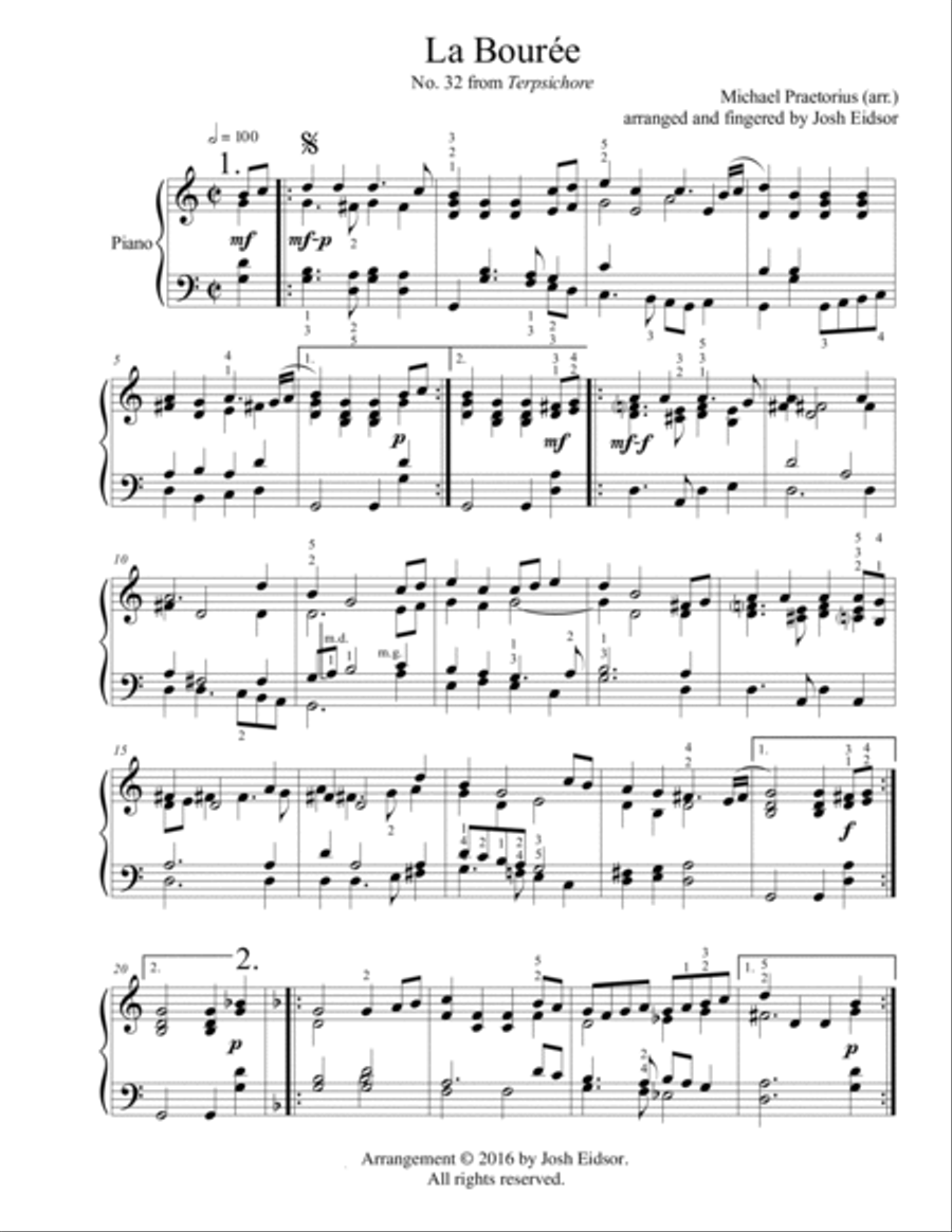 La Bourée (Michael Praetorius) Piano Solo scores gallery preview page 2