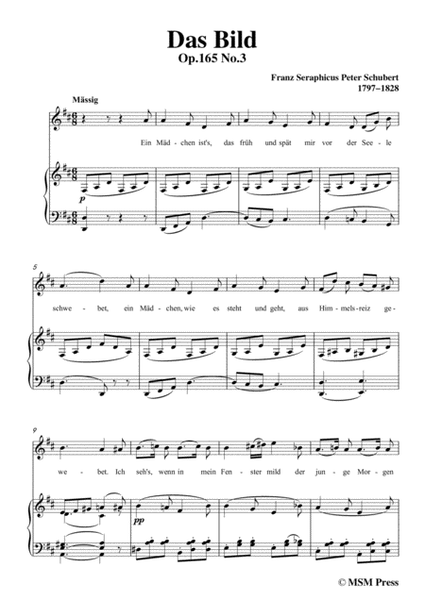 Schubert-Das Bild,in D Major,Op.165 No.3,for Voice and Piano image number null