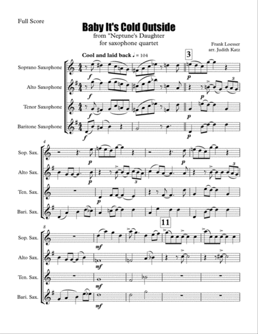 Baby, It's Cold Outside Saxophone Quartet scores gallery preview page 2
