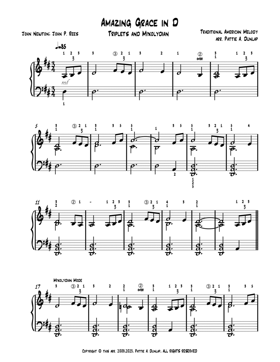 Amazing Grace in D-Major - Piano Method - Digital Sheet Music 