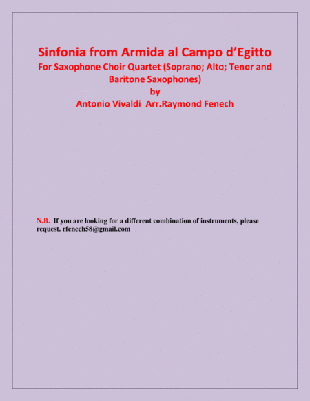 Sinfonia from Armida al Campo D'Egitto - Saxophone Choir Qaurtet (Soprano; Alto; Tenor and Baritone image number null