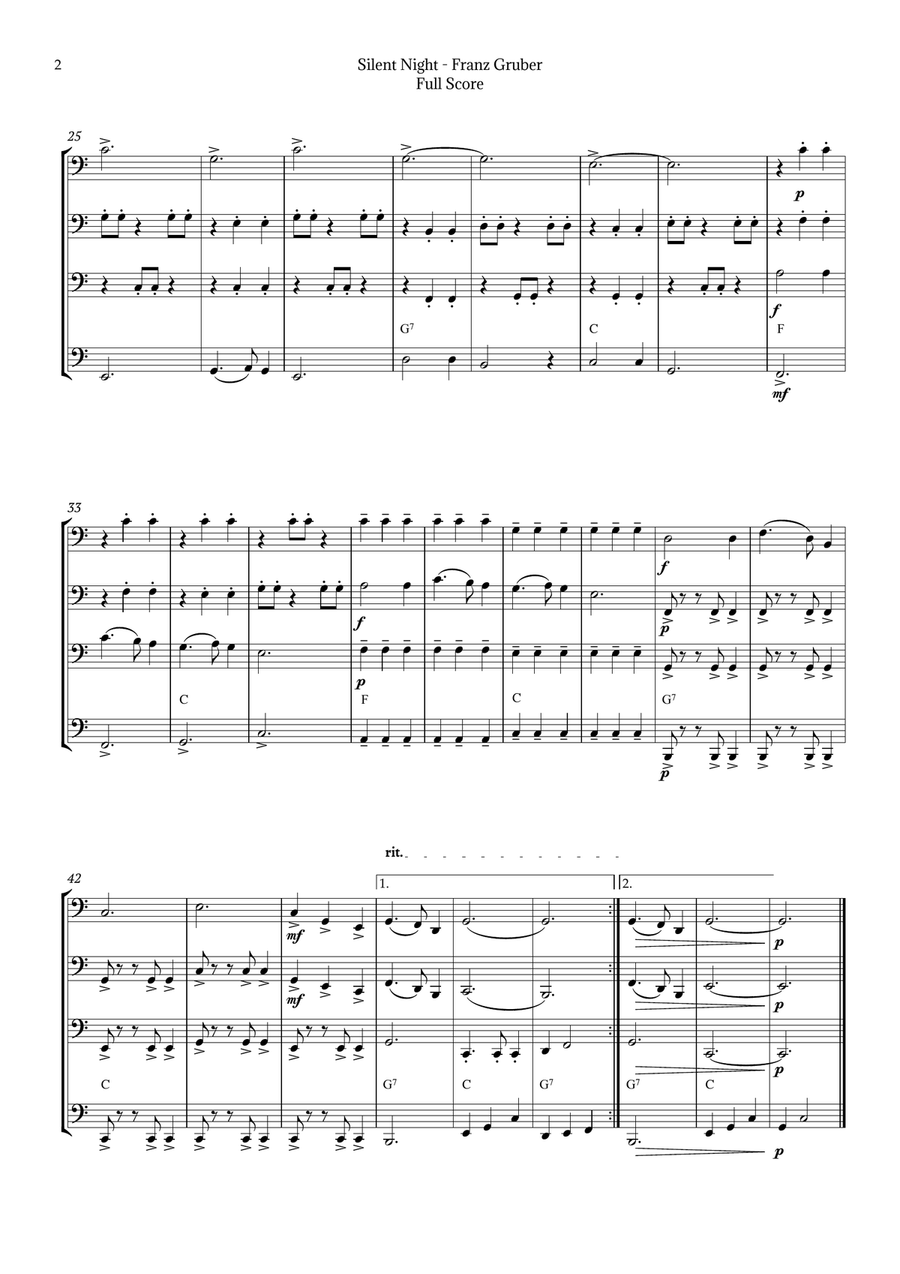 Silent Night for Tuba Quartet Brass Quartet scores gallery preview page 2