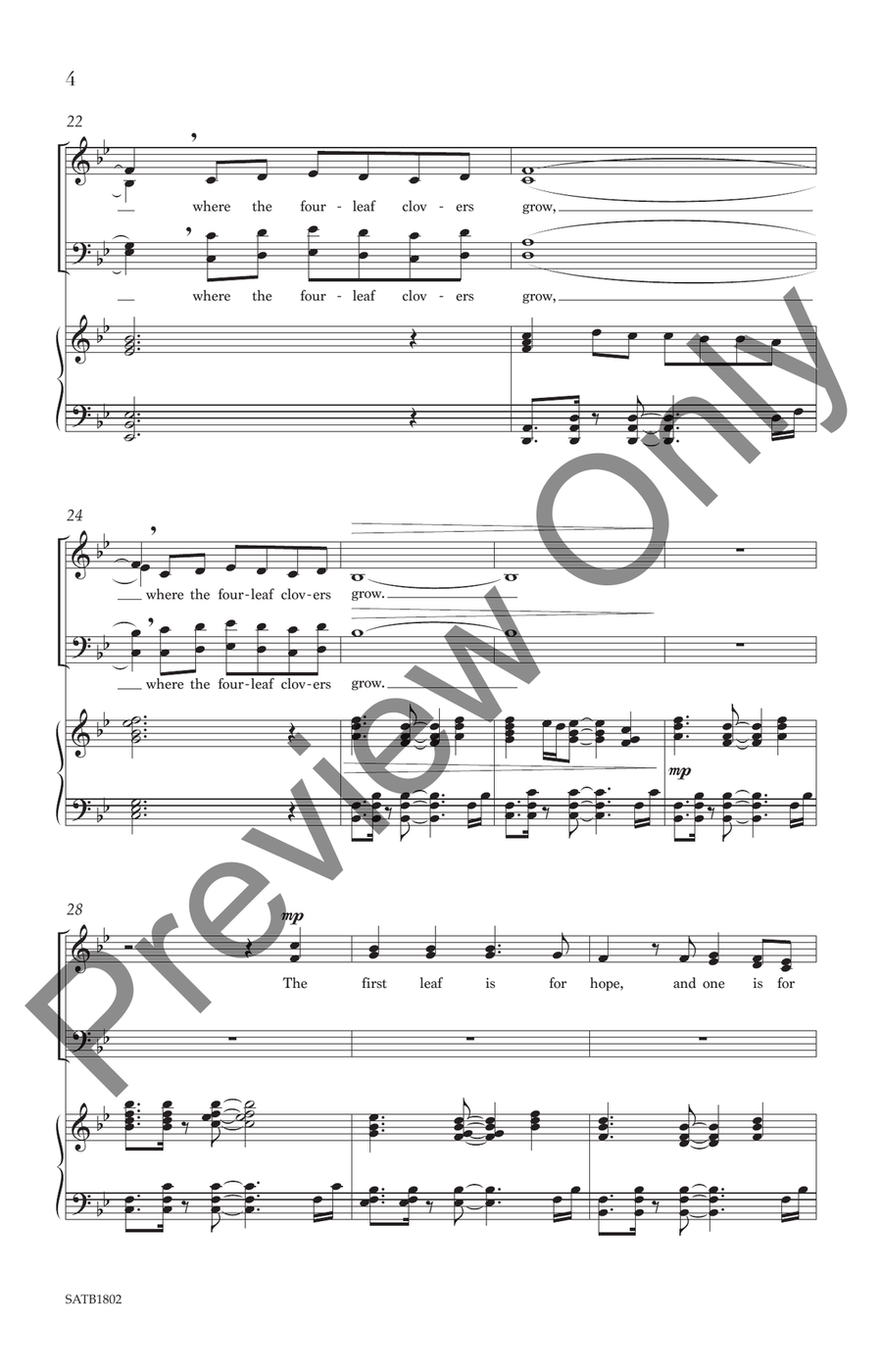 Where the Four-Leaf Clovers Grow 4-Part scores gallery preview page 4