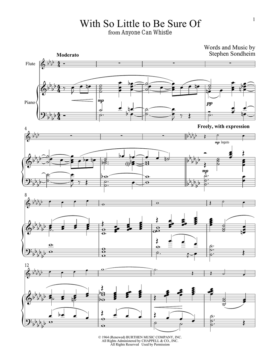With So Little To Be Sure Of (from Anyone Can Whistle) Flute Solo scores gallery preview page 1