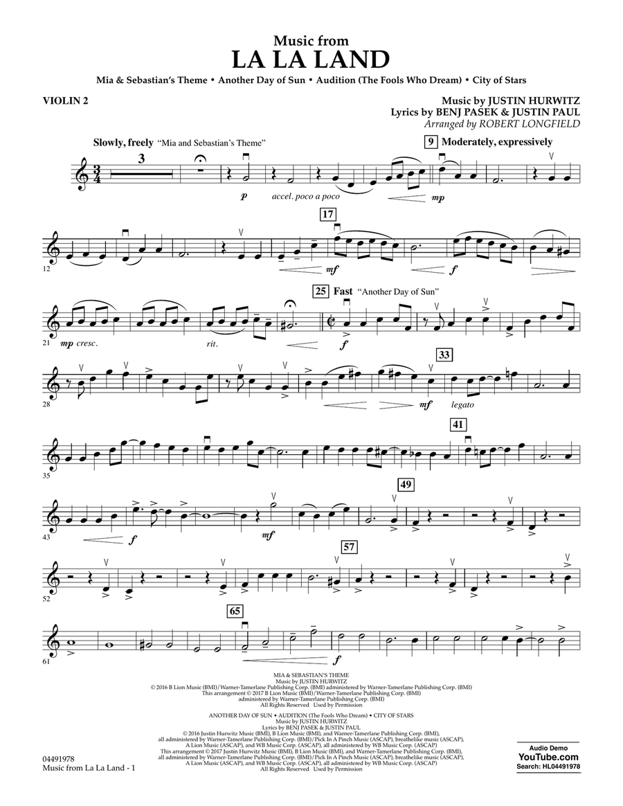 Music from La La Land - Violin 2 Orchestra scores gallery preview page 1