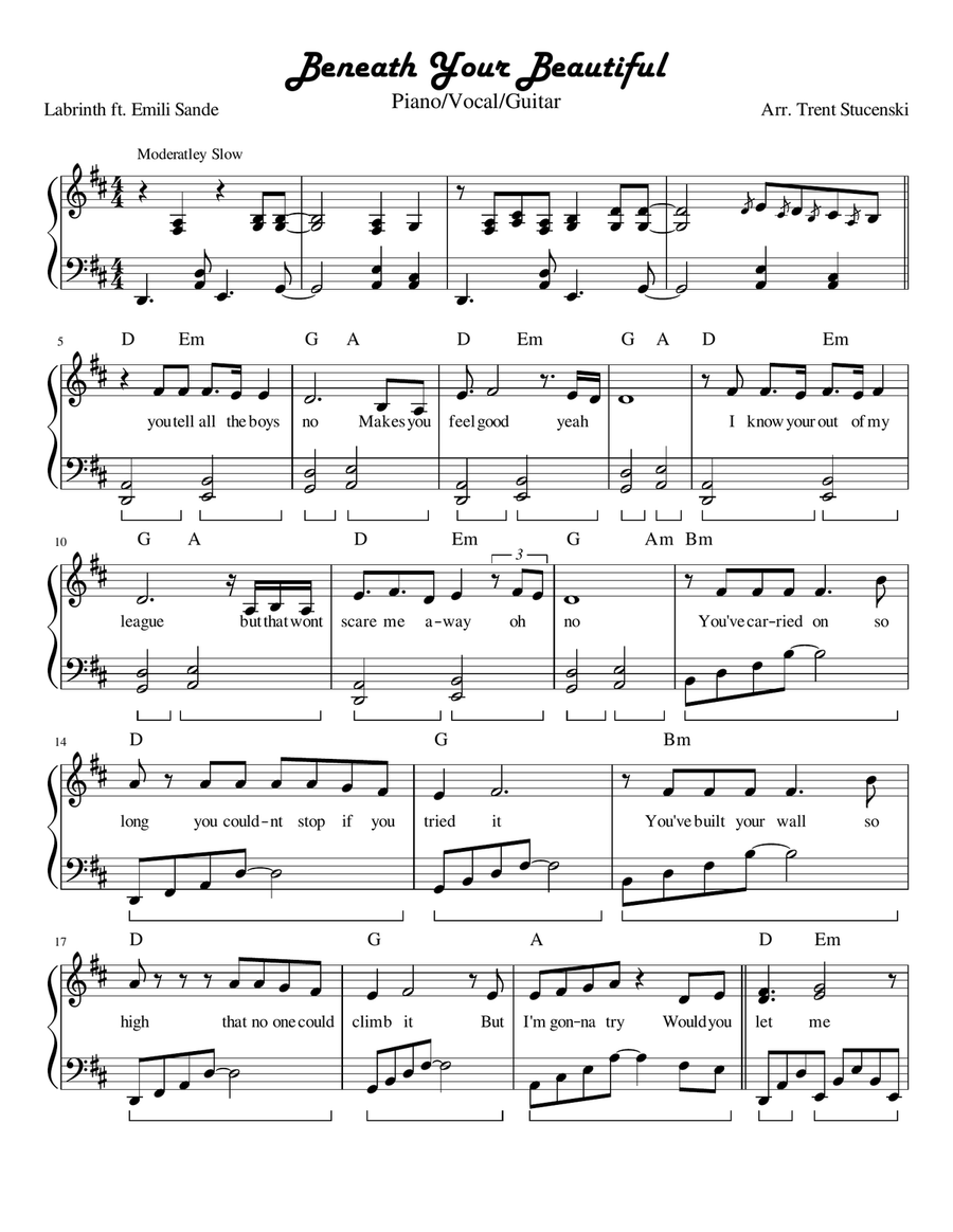 Beneath Your Beautiful Piano, Vocal scores gallery preview page 1