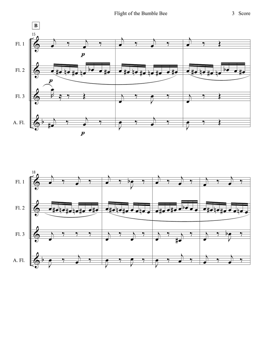 Flight of the Bumble Bee for flute quartet Flute Quartet scores gallery preview page 4