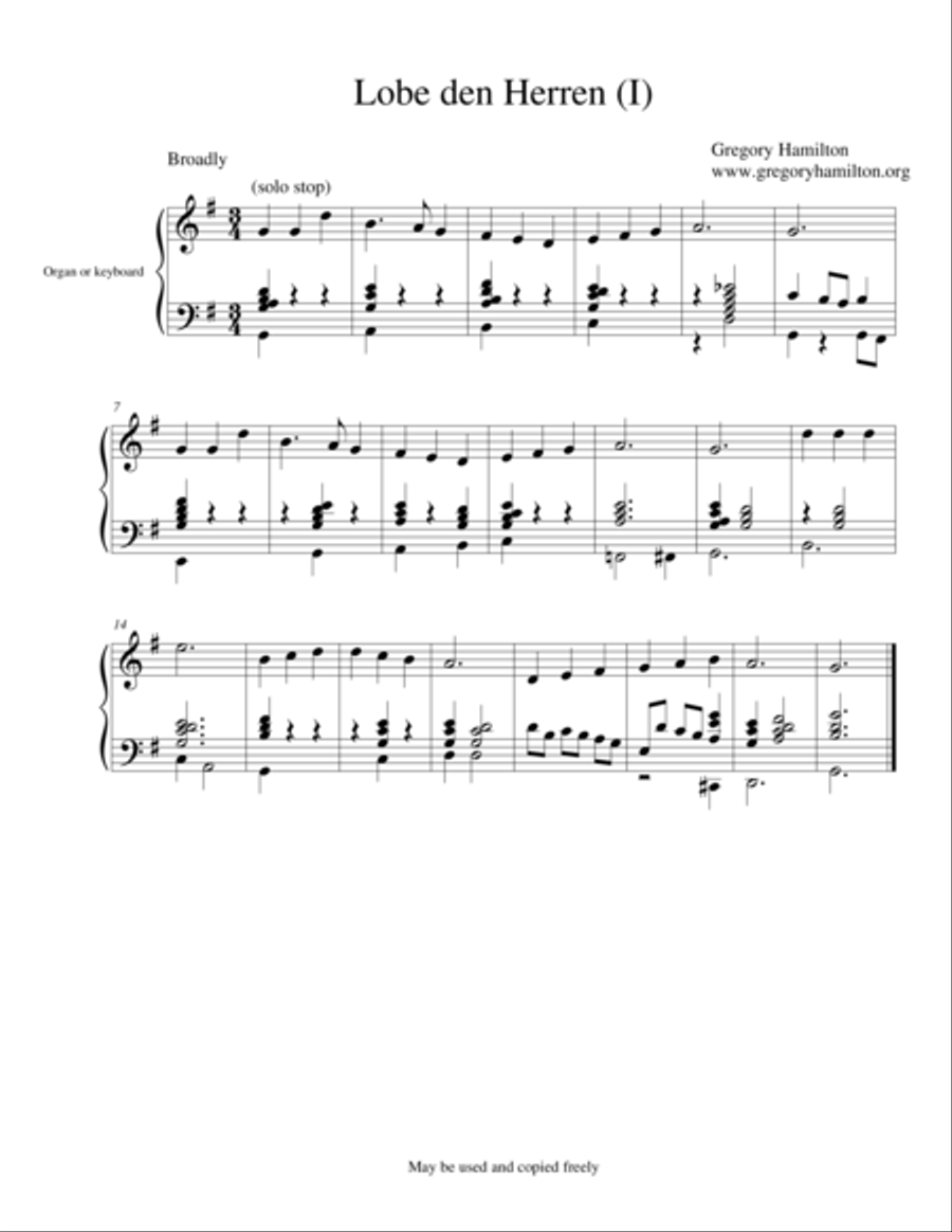 Lobe den Herren - Alternate Harmonization, (2) Organ Solo scores gallery preview page 1