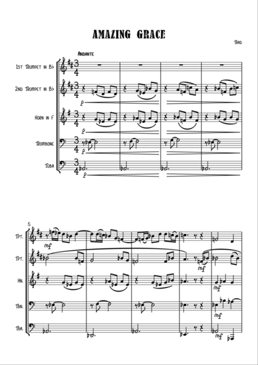 Amazing Grace Amazing Grace Brass Ensemble scores gallery preview page 1