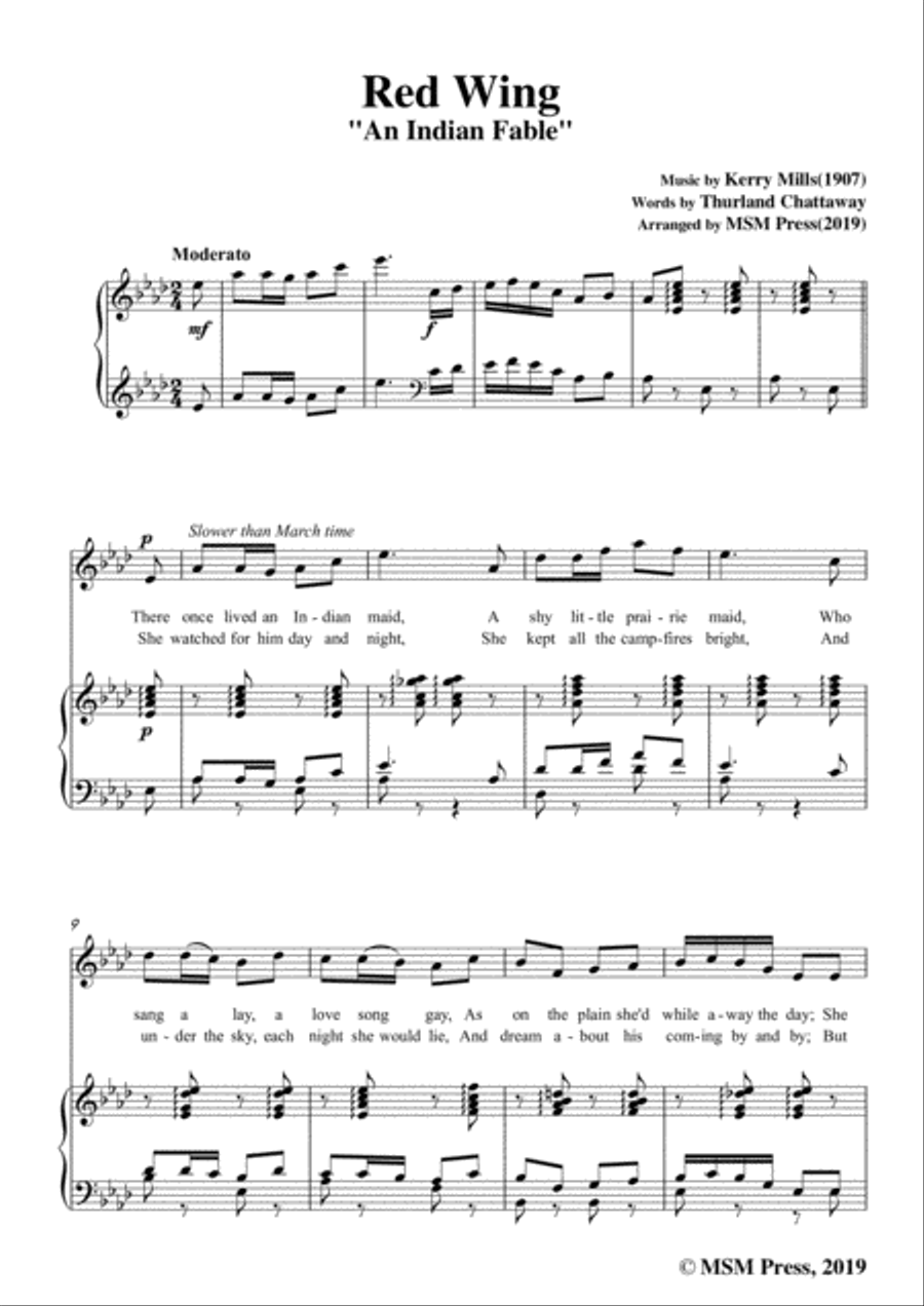 Kerry Mills-Red Wing,in A flat Major,for Voice&Piano Voice scores gallery preview page 3