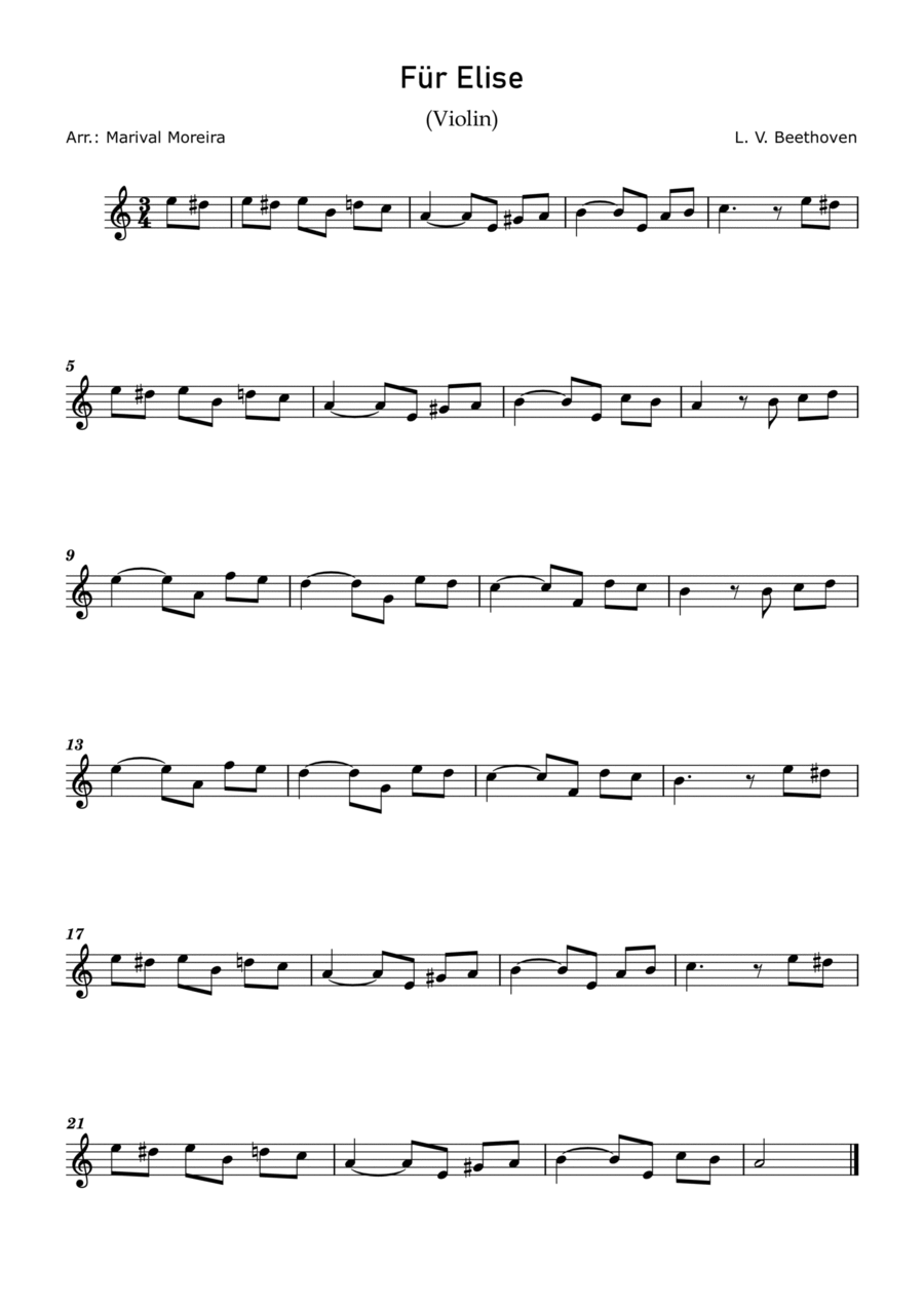 Fur Elise - Beethoven - Violin Solo Violin Solo scores gallery preview page 1