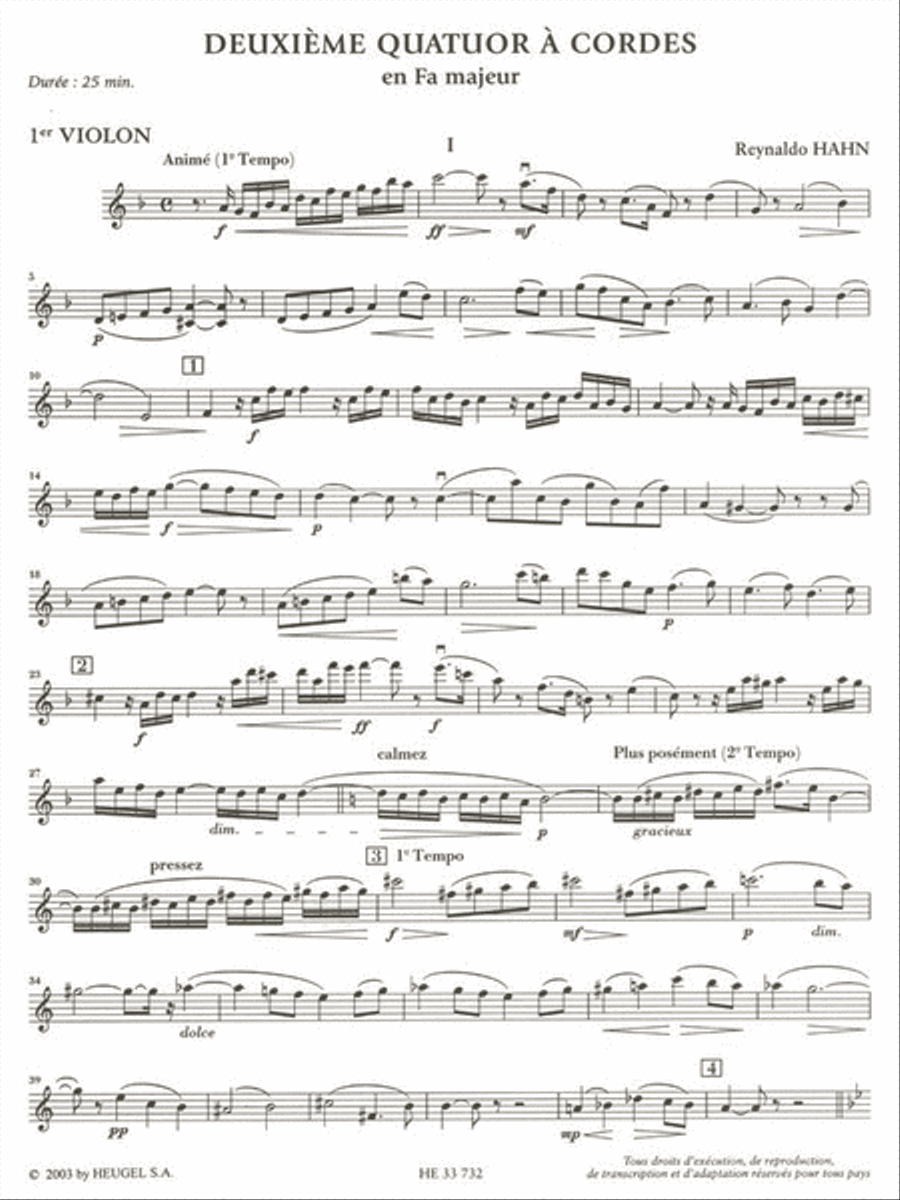 Quatuor A Cordes N 2 En Fa Majeur (25') Pour 2 Violons, Alto Et Violoncelle (pa String Quartet scores gallery preview page 2