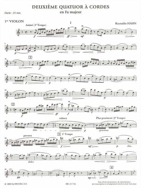 Quatuor A Cordes N 2 En Fa Majeur (25') Pour 2 Violons, Alto Et Violoncelle (pa