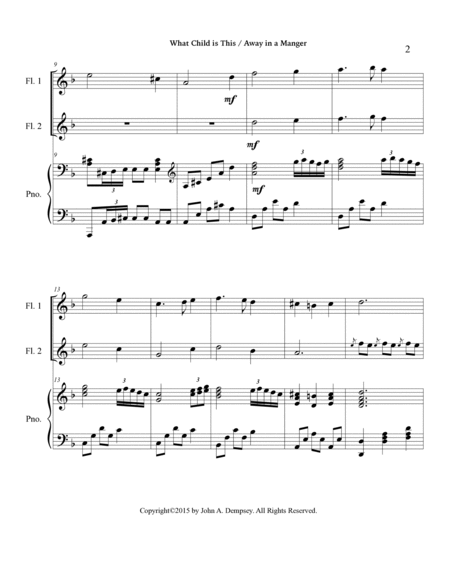Christmas Medley (What Child is This / Away in a Manger): Trio for Two Flutes and Piano image number null