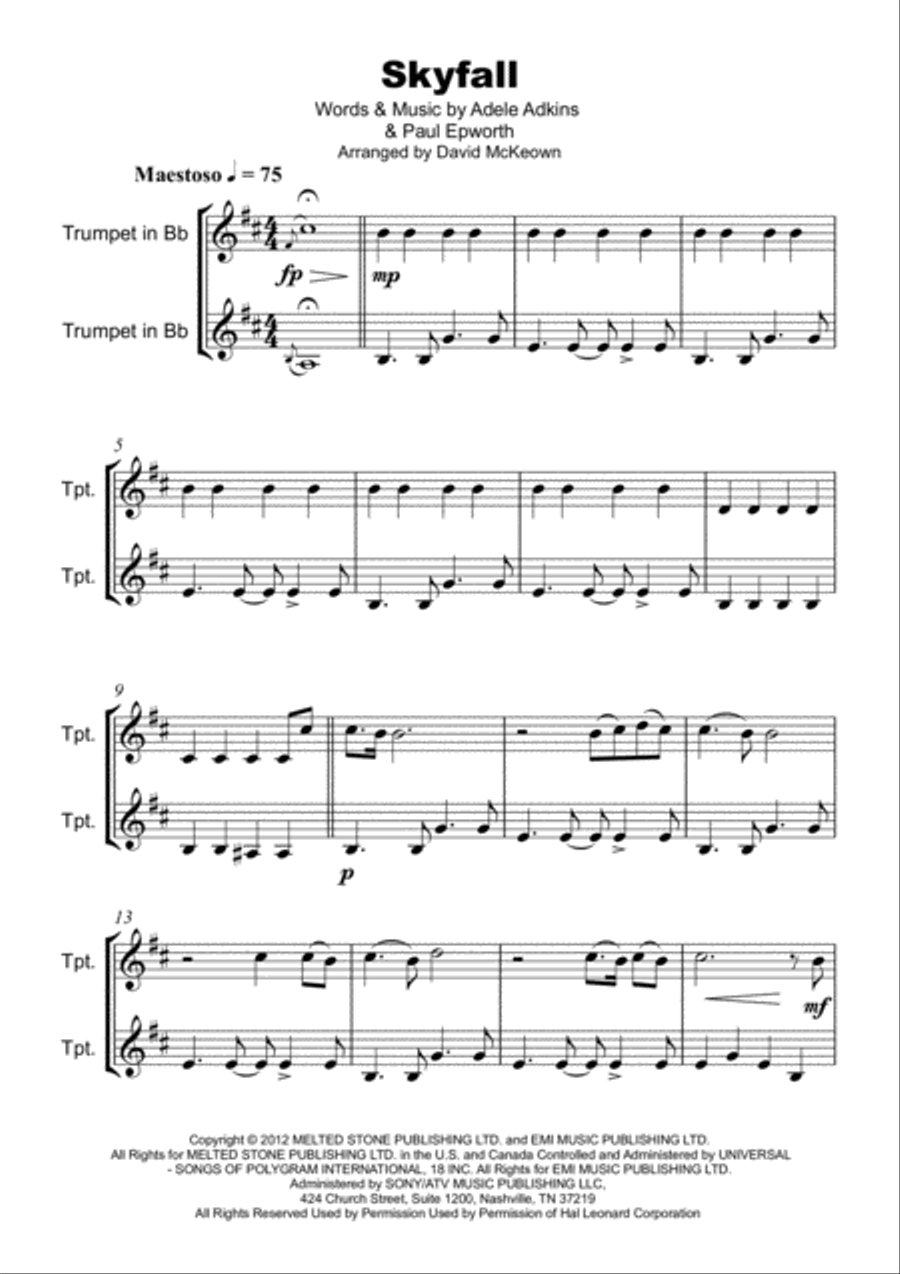 Skyfall Trumpet Duet scores gallery preview page 2