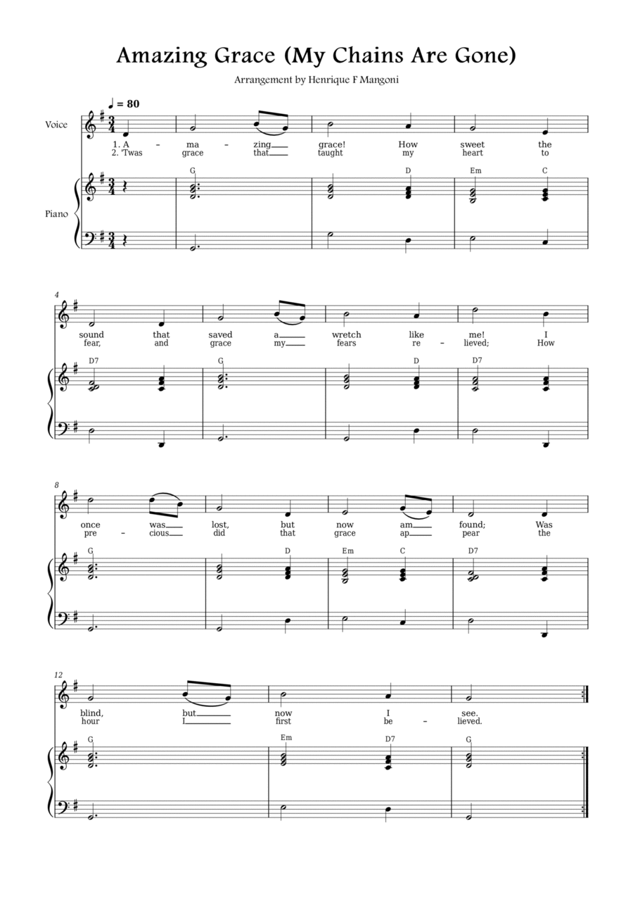Amazing Grace (My Chains Are Gone) Voice scores gallery preview page 1