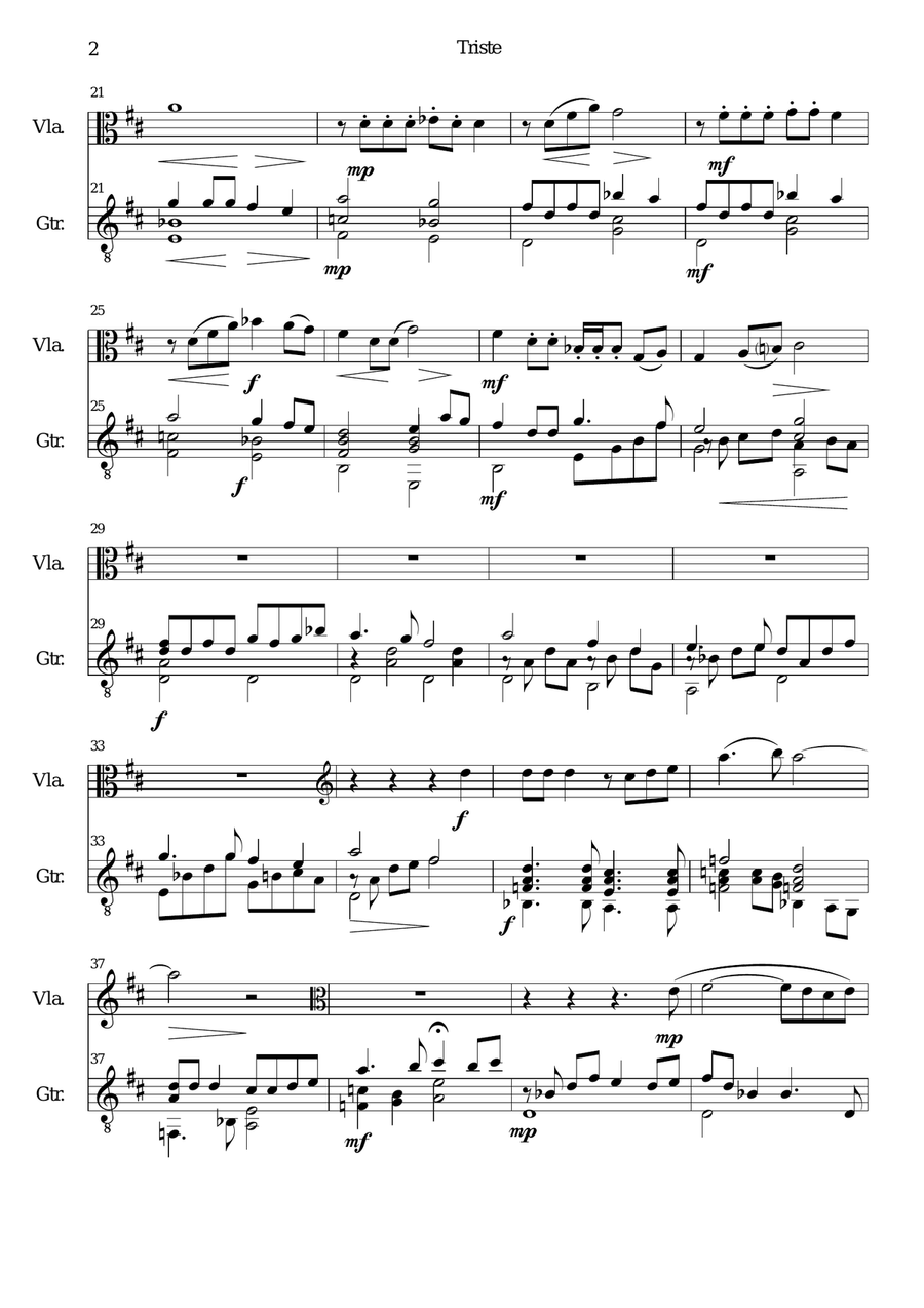 Triste (A cup too low) for viola and guitar String Duet scores gallery preview page 2