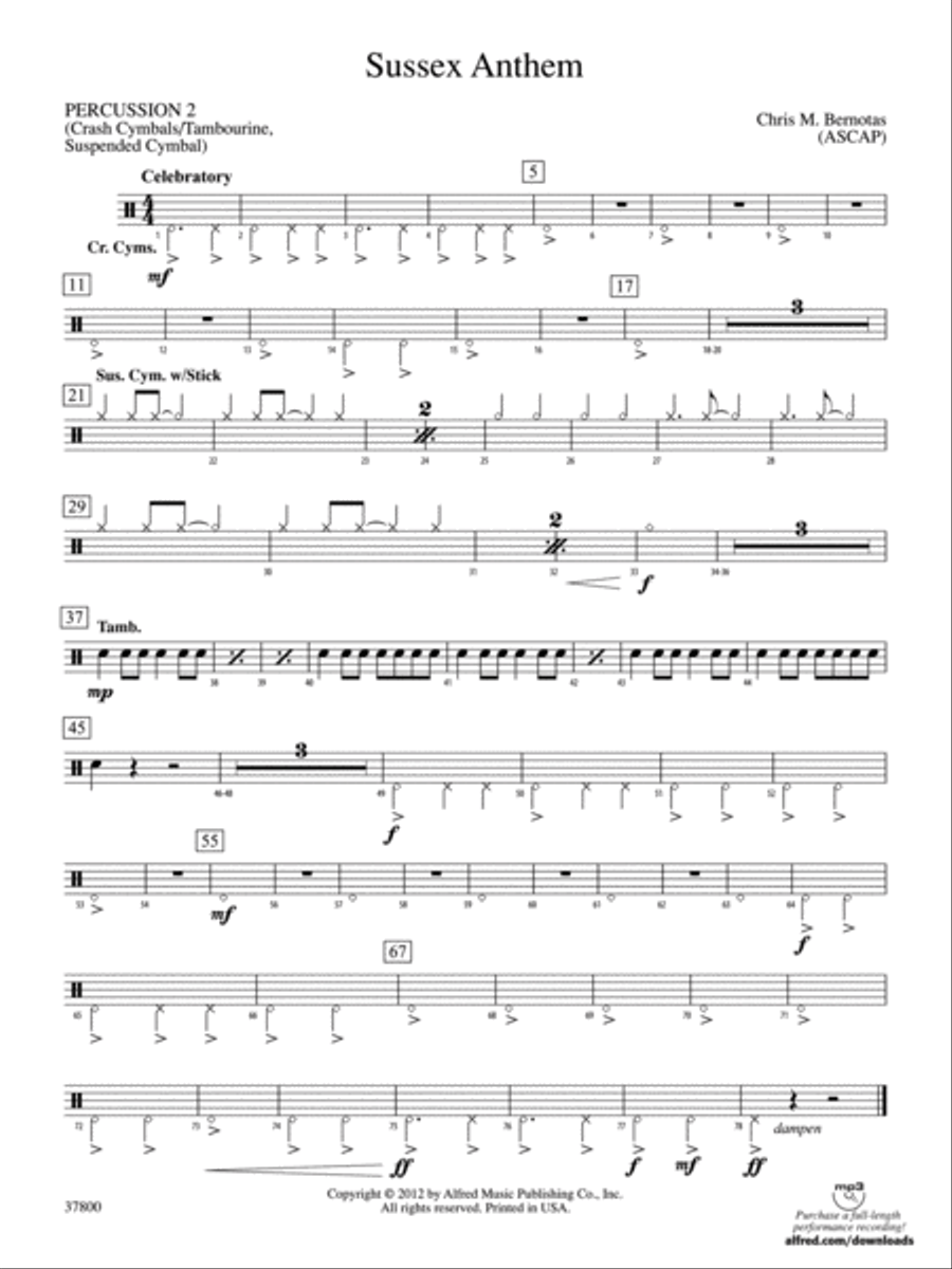Sussex Anthem: 2nd Percussion Concert Band scores gallery preview page 1