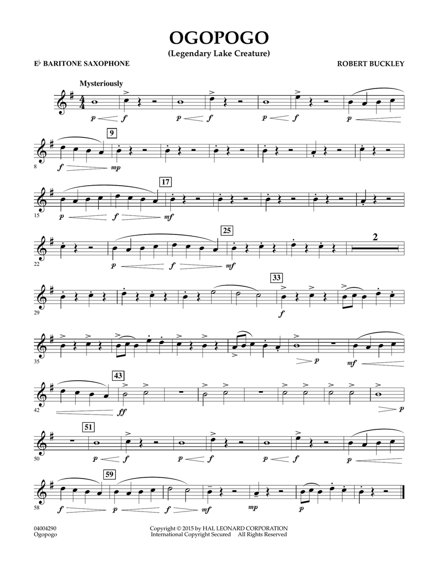 Ogopogo (Legendary Lake Creature) - Eb Baritone Saxophone Concert Band scores gallery preview page 1