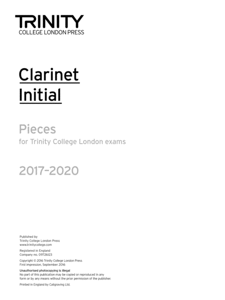 Clarinet Exam Pieces 2017-2020: Initial (part only)