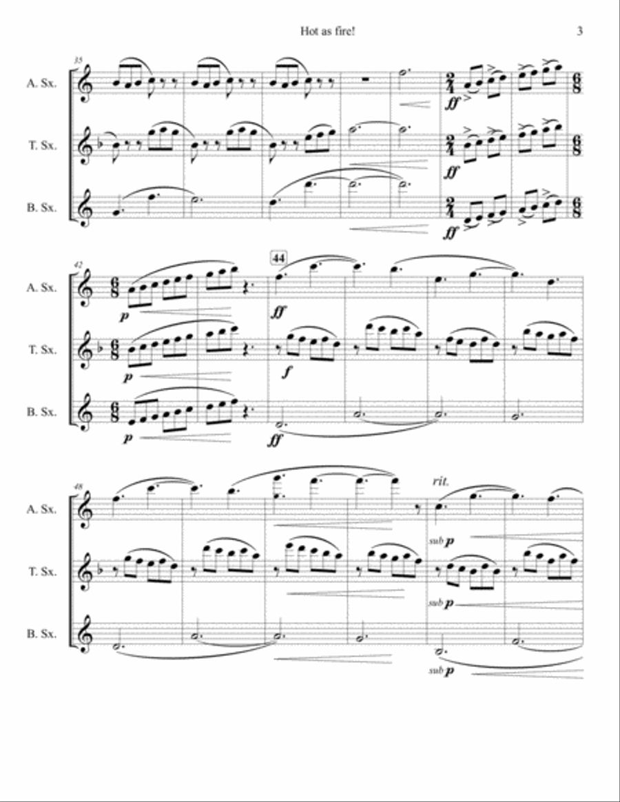 Hot as Fire! (Opener or Encore Piece for Sax Trio) Woodwind Trio scores gallery preview page 6