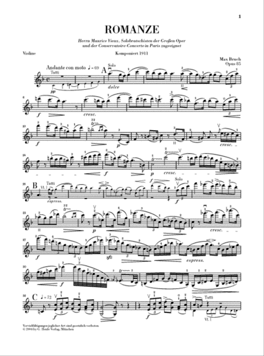 Romance for Viola and Orchestra in F Major Op. 85 Viola scores gallery preview page 3