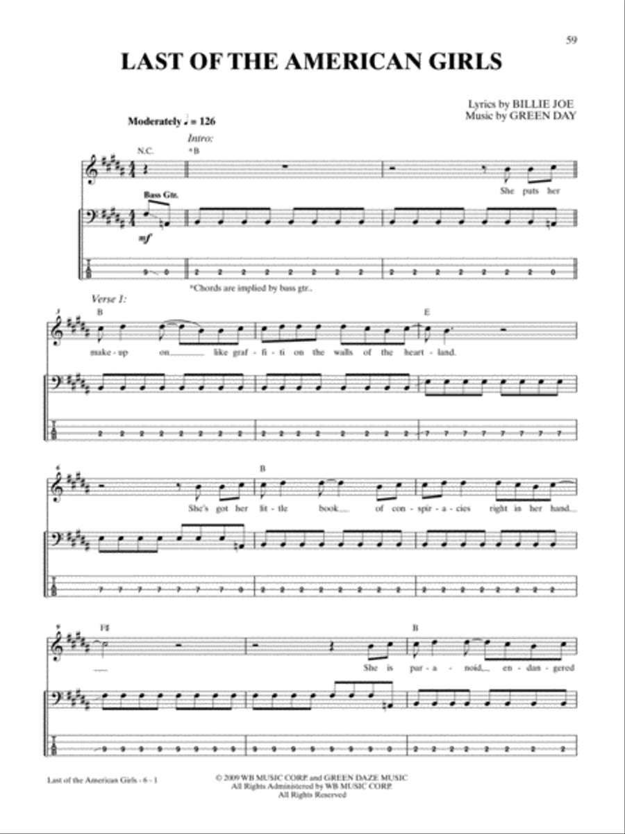 Last of the American Girls Bass Guitar Tablature scores gallery preview page 1
